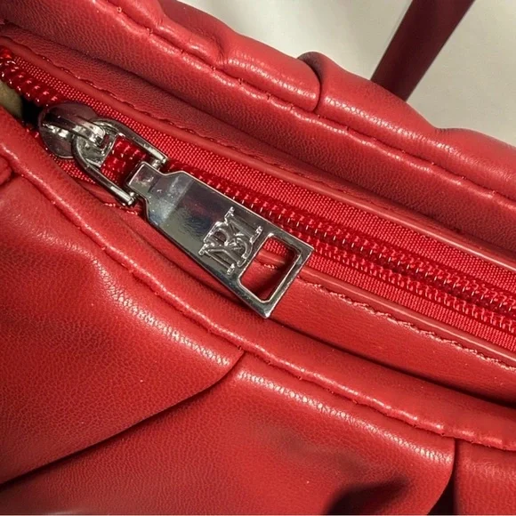 Badgley Mischka Red Vegan Leather Crescent Pleats Shoulder Bag - Picture 6 of 8